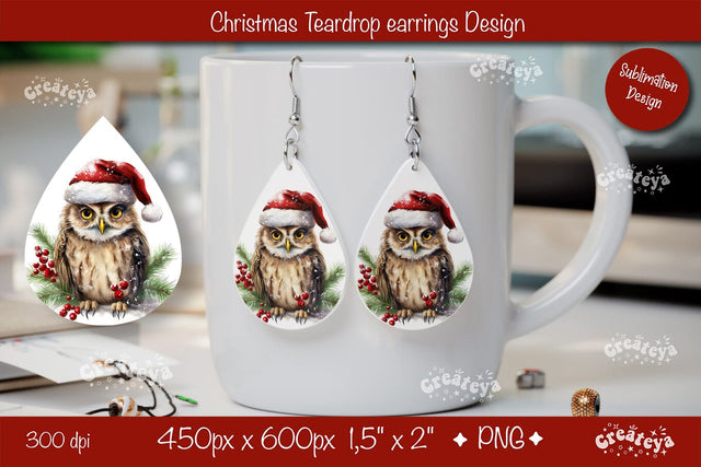 Christmas teardrop earrings Owl Christmas sublimation png Sublimation Createya Design 