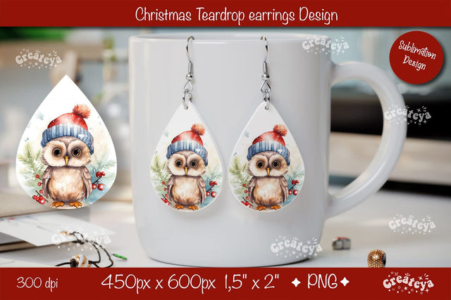 Christmas teardrop earrings Owl Christmas sublimation png Sublimation Createya Design 