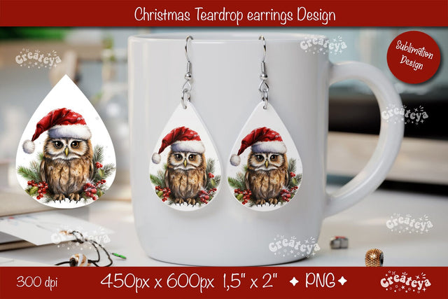 Christmas teardrop earrings Owl Christmas sublimation png Sublimation Createya Design 