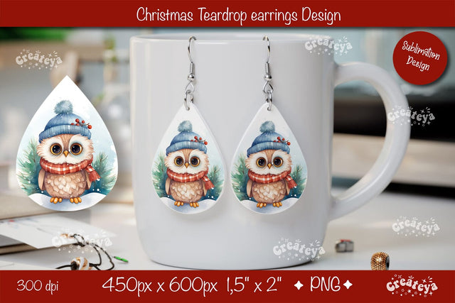Christmas teardrop earrings Owl Christmas sublimation png Sublimation Createya Design 