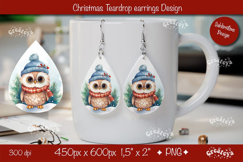 Christmas teardrop earrings Owl Christmas sublimation png Sublimation Createya Design 