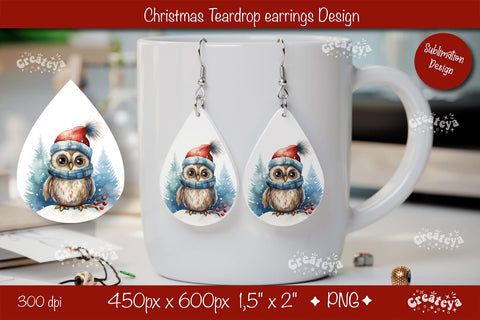 Christmas teardrop earrings Owl Christmas sublimation png Sublimation Createya Design 
