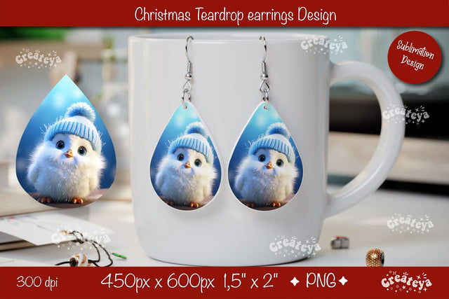 Christmas teardrop earrings Penguin sublimation Christmas Baby Animal png Sublimation Createya Design 