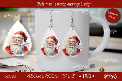 Christmas teardrop earrings Santa Christmas sublimation png Sublimation Createya Design 