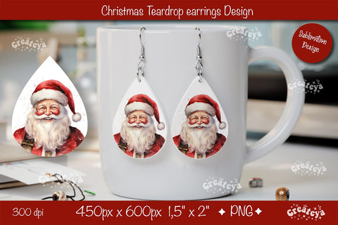 Christmas teardrop earrings Santa Christmas sublimation png Sublimation Createya Design 