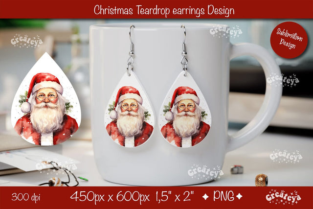 Christmas teardrop earrings Santa Christmas sublimation png Sublimation Createya Design 