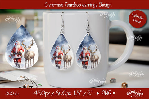 Christmas teardrop earrings Santa Christmas sublimation png Sublimation Createya Design 