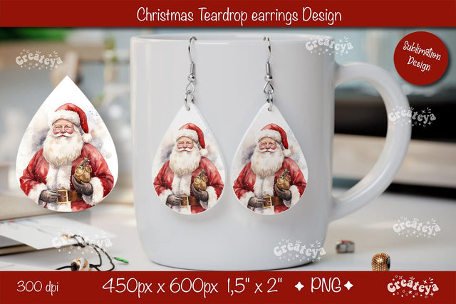Christmas teardrop earrings Santa Christmas sublimation png Sublimation Createya Design 