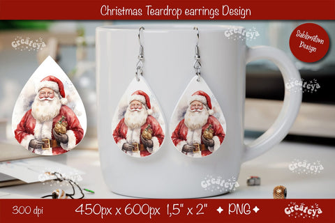 Christmas teardrop earrings Santa Christmas sublimation png Sublimation Createya Design 