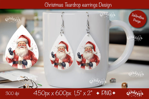 Christmas teardrop earrings Santa Christmas sublimation png Sublimation Createya Design 
