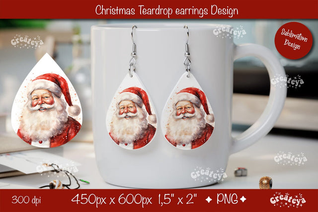 Christmas teardrop earrings Santa Christmas sublimation png Sublimation Createya Design 