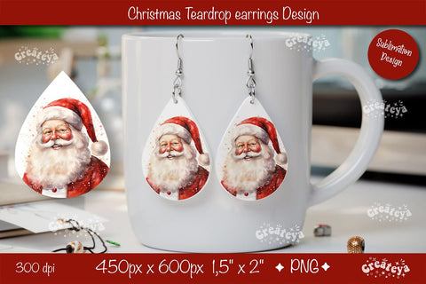 Christmas teardrop earrings Santa Christmas sublimation png Sublimation Createya Design 