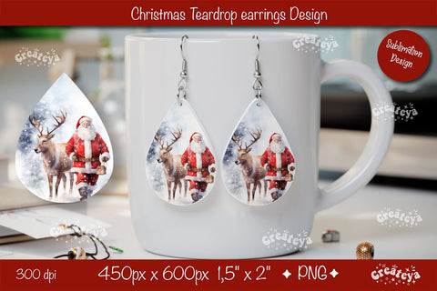 Christmas teardrop earrings Santa Christmas sublimation png Sublimation Createya Design 