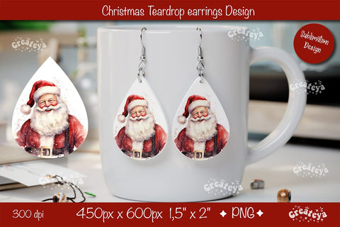 Christmas teardrop earrings Santa Christmas sublimation png Sublimation Createya Design 