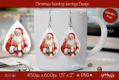 Christmas teardrop earrings Santa Christmas sublimation png Sublimation Createya Design 