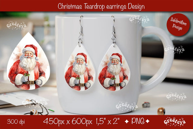 Christmas teardrop earrings Santa Christmas sublimation png Sublimation Createya Design 