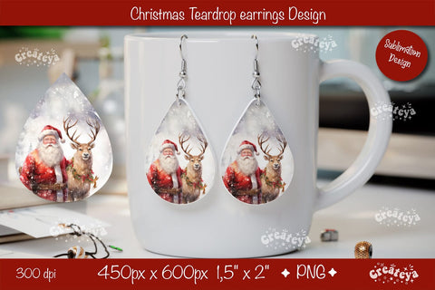 Christmas teardrop earrings Santa Christmas sublimation png Sublimation Createya Design 