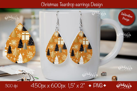 Christmas teardrop earrings sublimation background sublimation png Sublimation Createya Design 