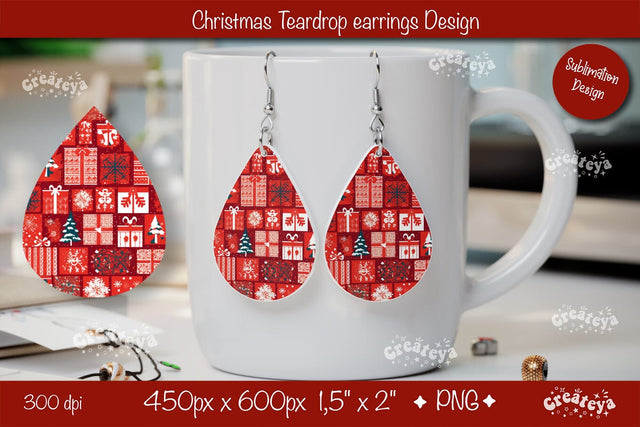 Christmas teardrop earrings sublimation background sublimation png Sublimation Createya Design 