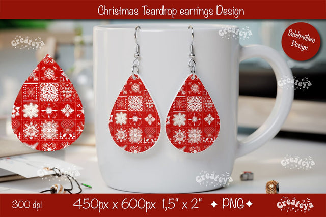 Christmas teardrop earrings sublimation background sublimation png Sublimation Createya Design 