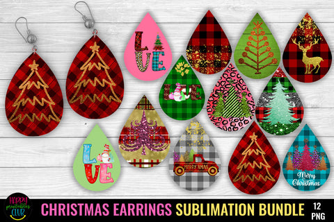 Christmas Teardrop Earrings Sublimation Bundle I Holiday Earrings PNG Sublimation Happy Printables Club 