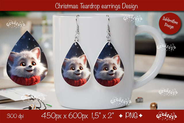 Christmas teardrop earrings sublimation Christmas Baby Animal png Sublimation Createya Design 