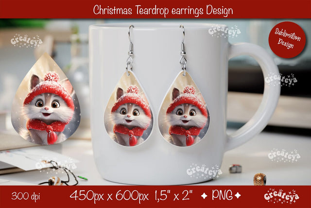 Christmas teardrop earrings sublimation Christmas Baby Animal png Sublimation Createya Design 