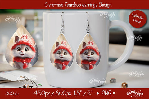 Christmas teardrop earrings sublimation Christmas Baby Animal png Sublimation Createya Design 