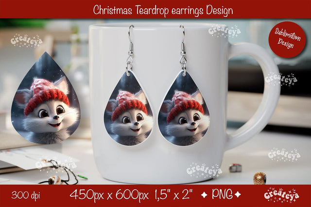 Christmas teardrop earrings sublimation Christmas Baby Animal png Sublimation Createya Design 