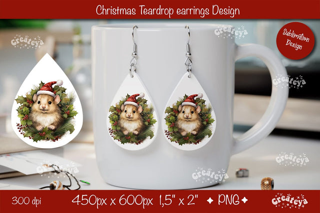 Christmas teardrop earrings sublimation Christmas Baby Animals png Sublimation Createya Design 