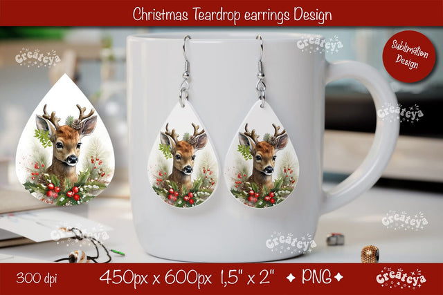 Christmas teardrop earrings sublimation Christmas Baby Animals png Sublimation Createya Design 