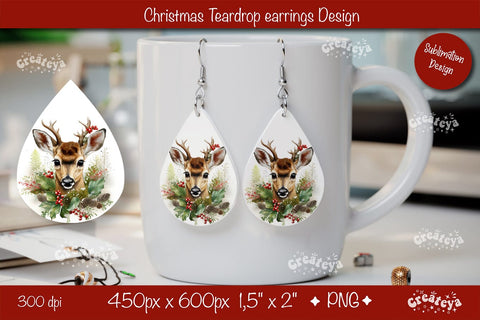 Christmas teardrop earrings sublimation Christmas Baby Animals png Sublimation Createya Design 