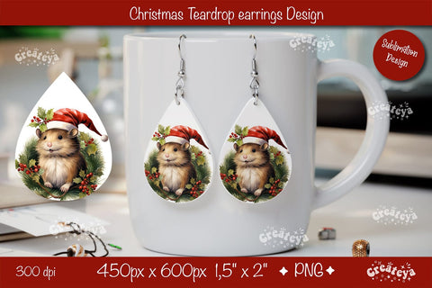 Christmas teardrop earrings sublimation Christmas Baby Animals png Sublimation Createya Design 
