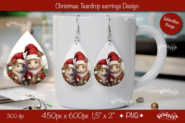 Christmas teardrop earrings sublimation Christmas Baby Animals png Sublimation Createya Design 