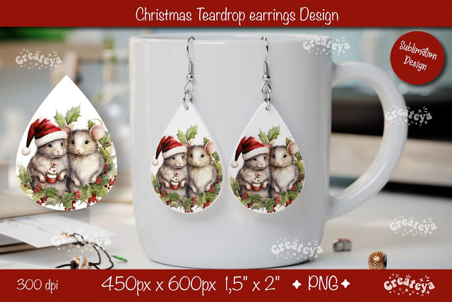 Christmas teardrop earrings sublimation Christmas Baby Animals png Sublimation Createya Design 
