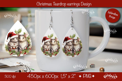 Christmas teardrop earrings sublimation Christmas Baby Animals png Sublimation Createya Design 