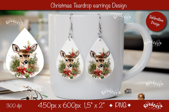 Christmas teardrop earrings sublimation Christmas Baby Animals png Sublimation Createya Design 