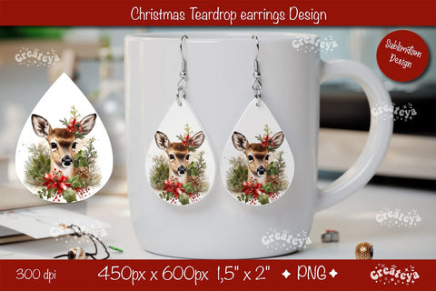 Christmas teardrop earrings sublimation Christmas Baby Animals png Sublimation Createya Design 