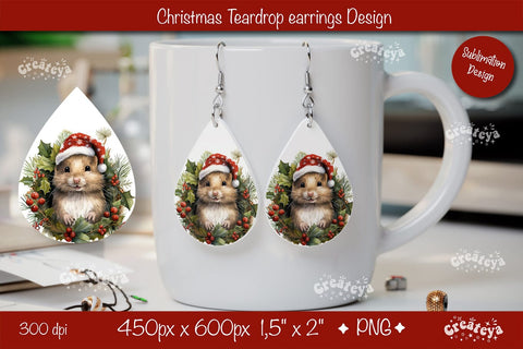 Christmas teardrop earrings sublimation Christmas Baby Animals png Sublimation Createya Design 
