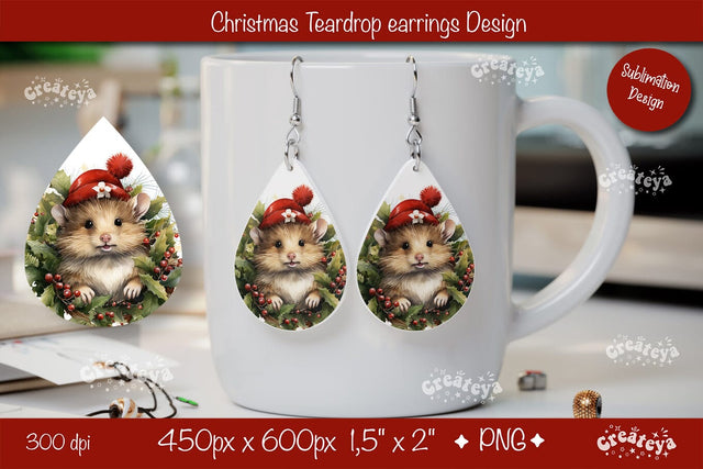 Christmas teardrop earrings sublimation Christmas Baby Animals png Sublimation Createya Design 