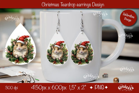 Christmas teardrop earrings sublimation Christmas Baby Animals png Sublimation Createya Design 