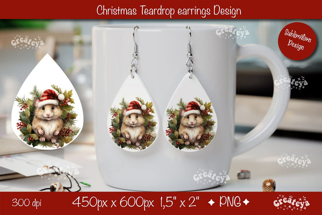 Christmas teardrop earrings sublimation Christmas Baby Animals png Sublimation Createya Design 