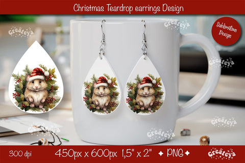 Christmas teardrop earrings sublimation Christmas Baby Animals png Sublimation Createya Design 