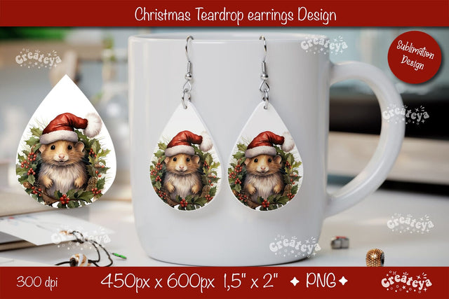 Christmas teardrop earrings sublimation Christmas Baby Animals png Sublimation Createya Design 