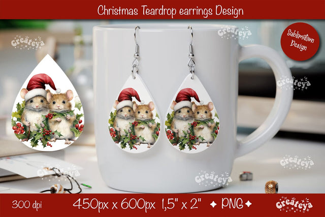 Christmas teardrop earrings sublimation Christmas Baby Animals png Sublimation Createya Design 