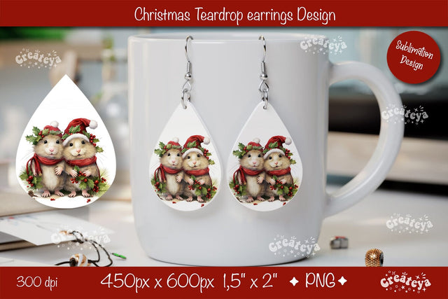 Christmas teardrop earrings sublimation Christmas Baby Animals png Sublimation Createya Design 