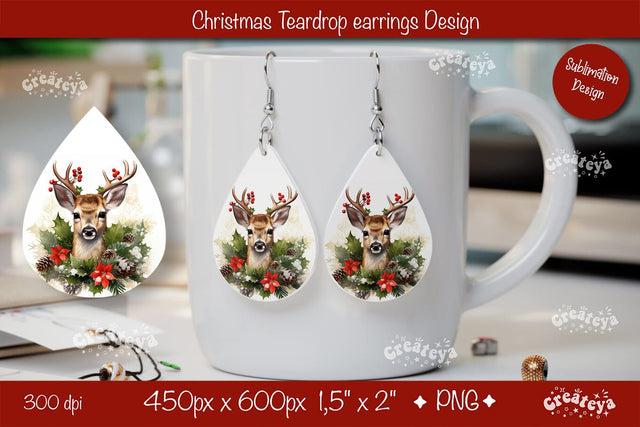 Christmas teardrop earrings sublimation Christmas Baby Animals png SVG Createya Design 