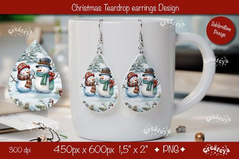 Christmas teardrop earrings sublimation design Snowman png Sublimation Createya Design 