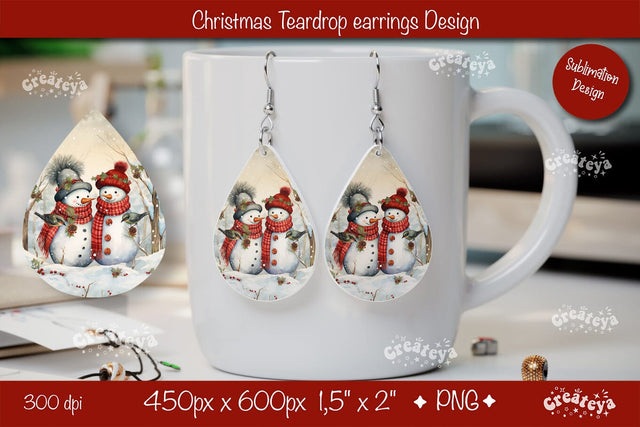Christmas teardrop earrings sublimation design Snowman png Sublimation Createya Design 