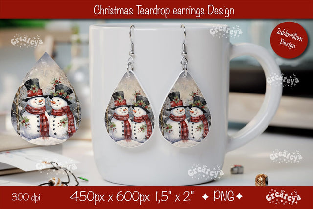 Christmas teardrop earrings sublimation design Snowman png Sublimation Createya Design 